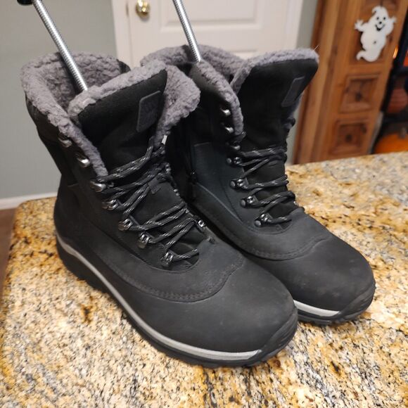 All in Motion Men's Jordan Waterproof Winter Boots Black Sz 11 Leather Faux Fur - Picture 2 of 12